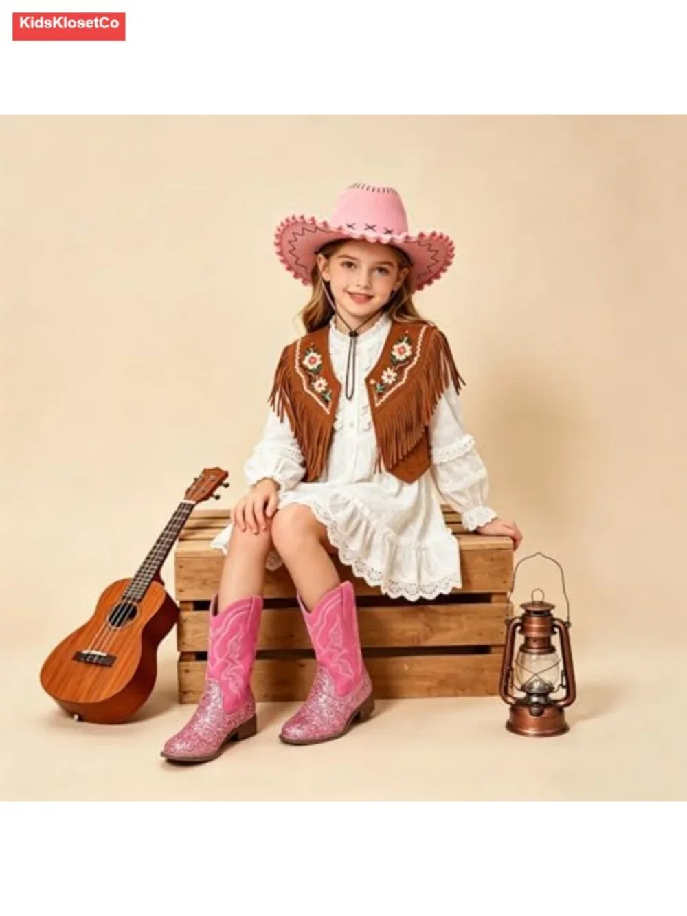Cowgirl Boots for Girls Toddler Kids Glitter Sparkly Square Toe Mid Calf Pull